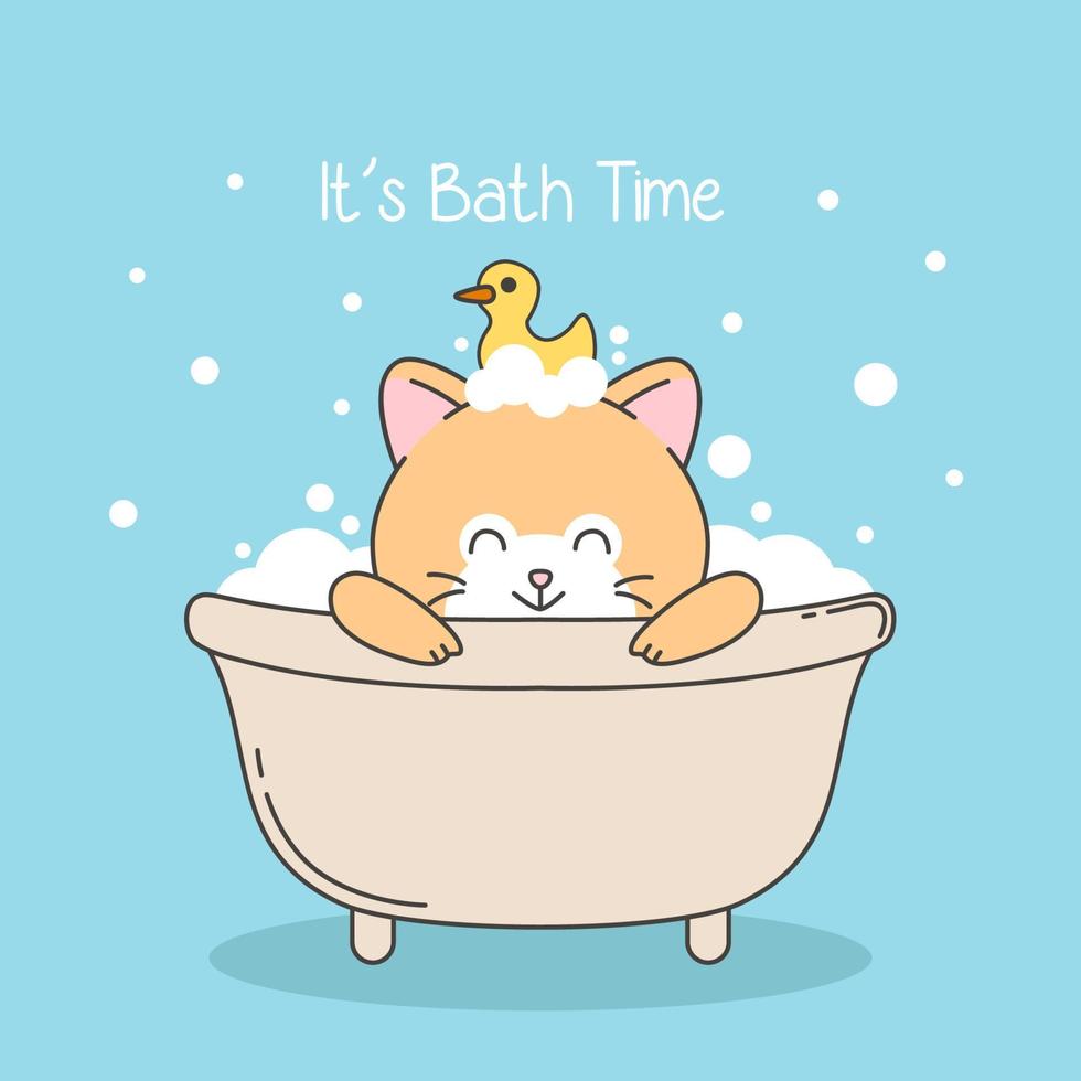 cute cat take a bath with duck vector