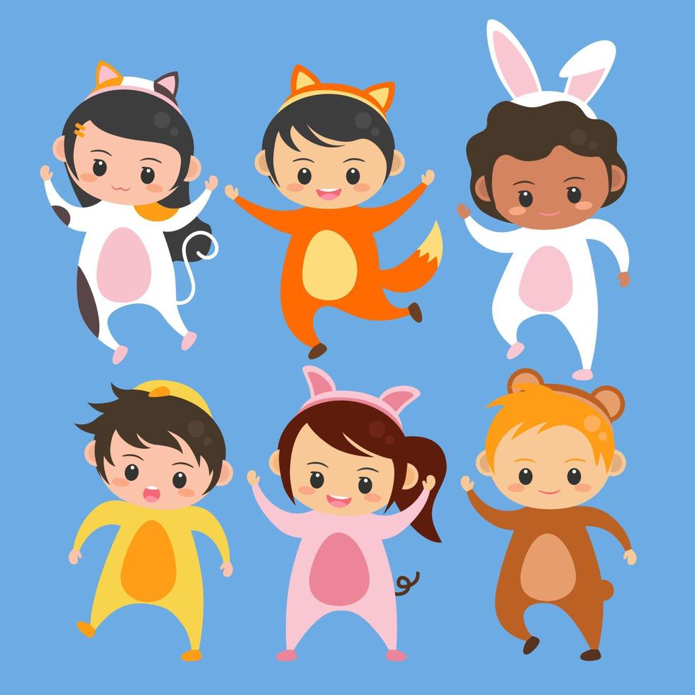 Set of children wear animal costume illustration vector