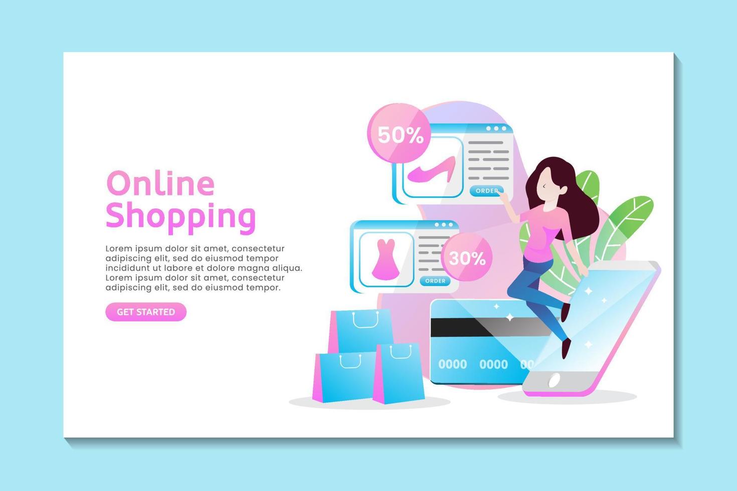 landing page concept girl do online shopping with smartphone vector