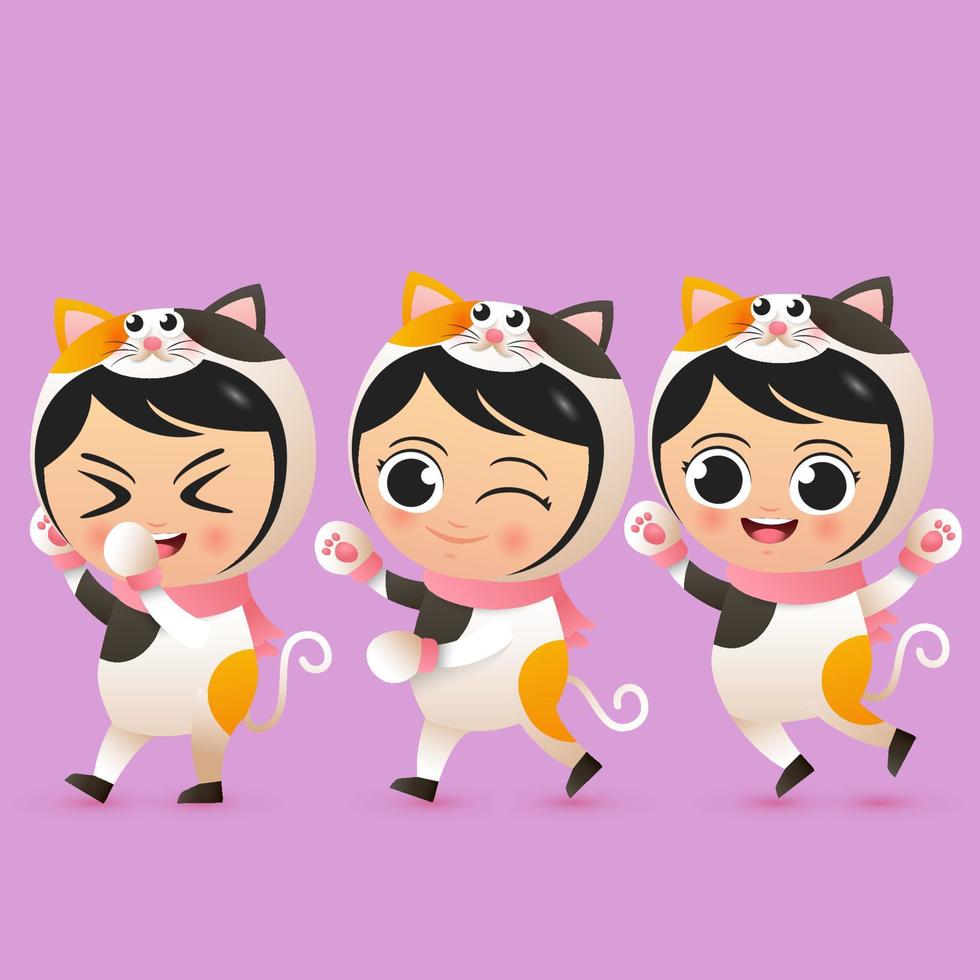 cute children wear cat costume illustration vector