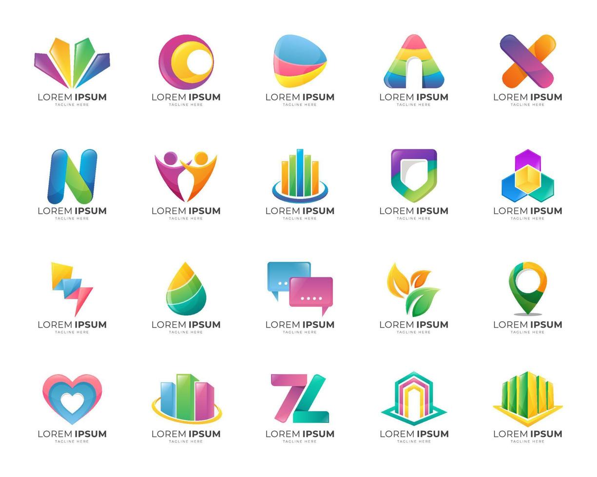 Collection of colorful abstract gradient logo template vector
