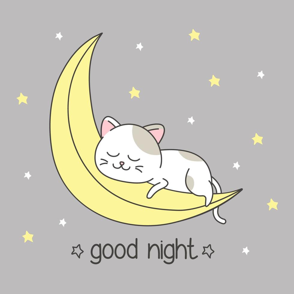 cute cat sleeping in the moon in the night vector