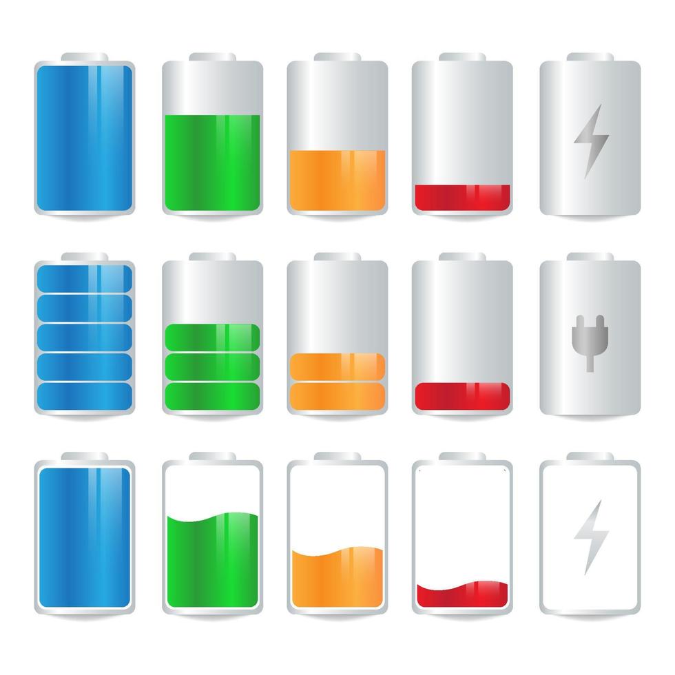 set of colorful battery charge indicator icon vector