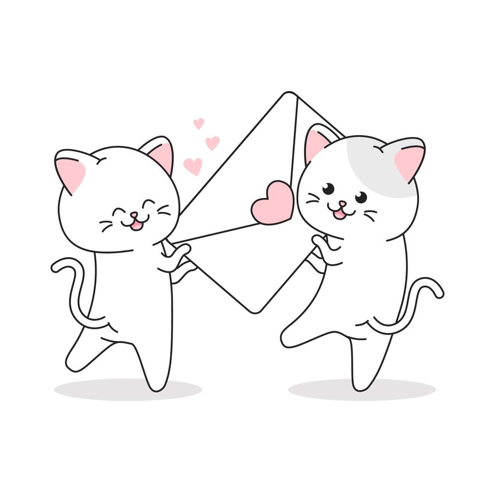 Cute couple cat hanging love letter vector