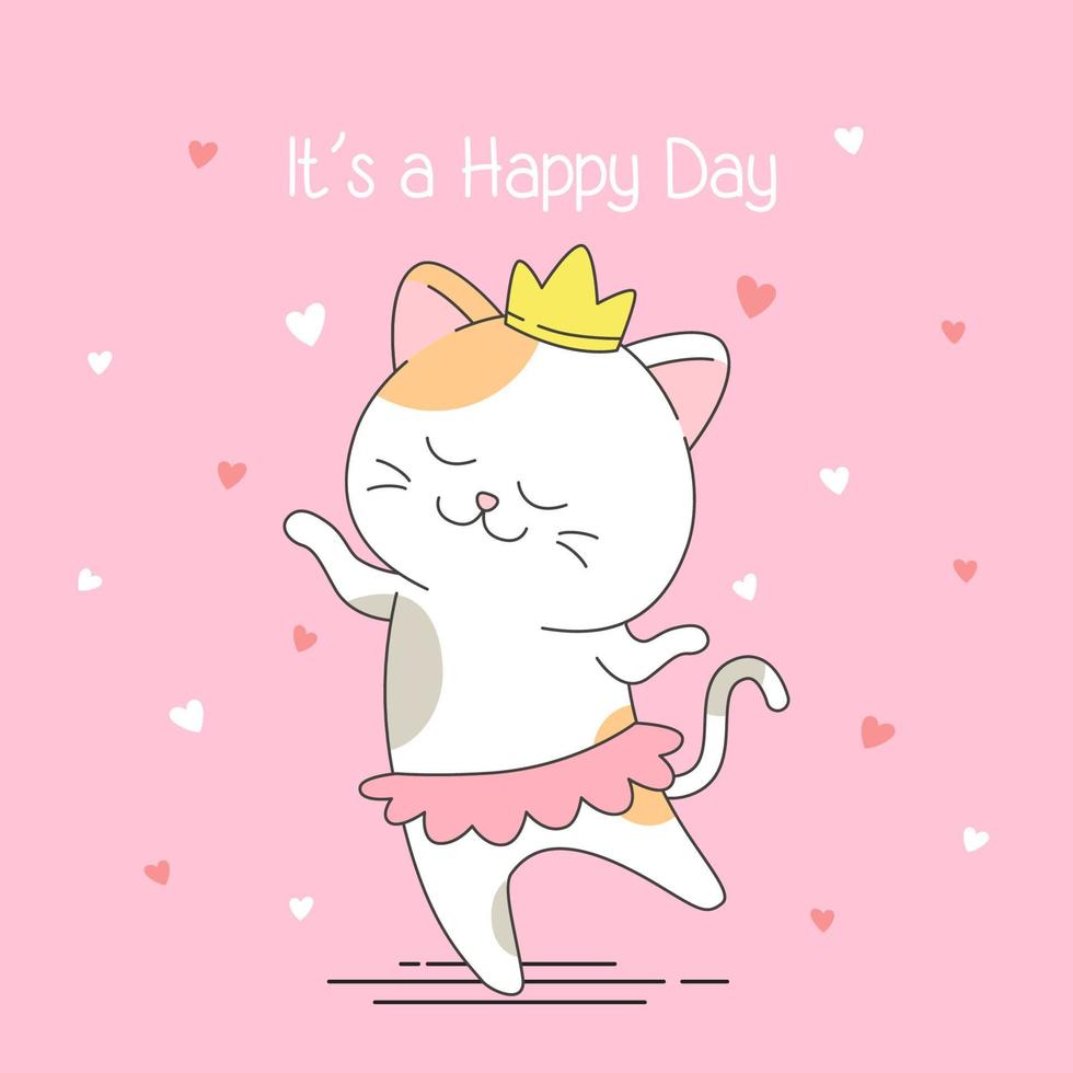 cute cat dancing with ballet costume and crown vector