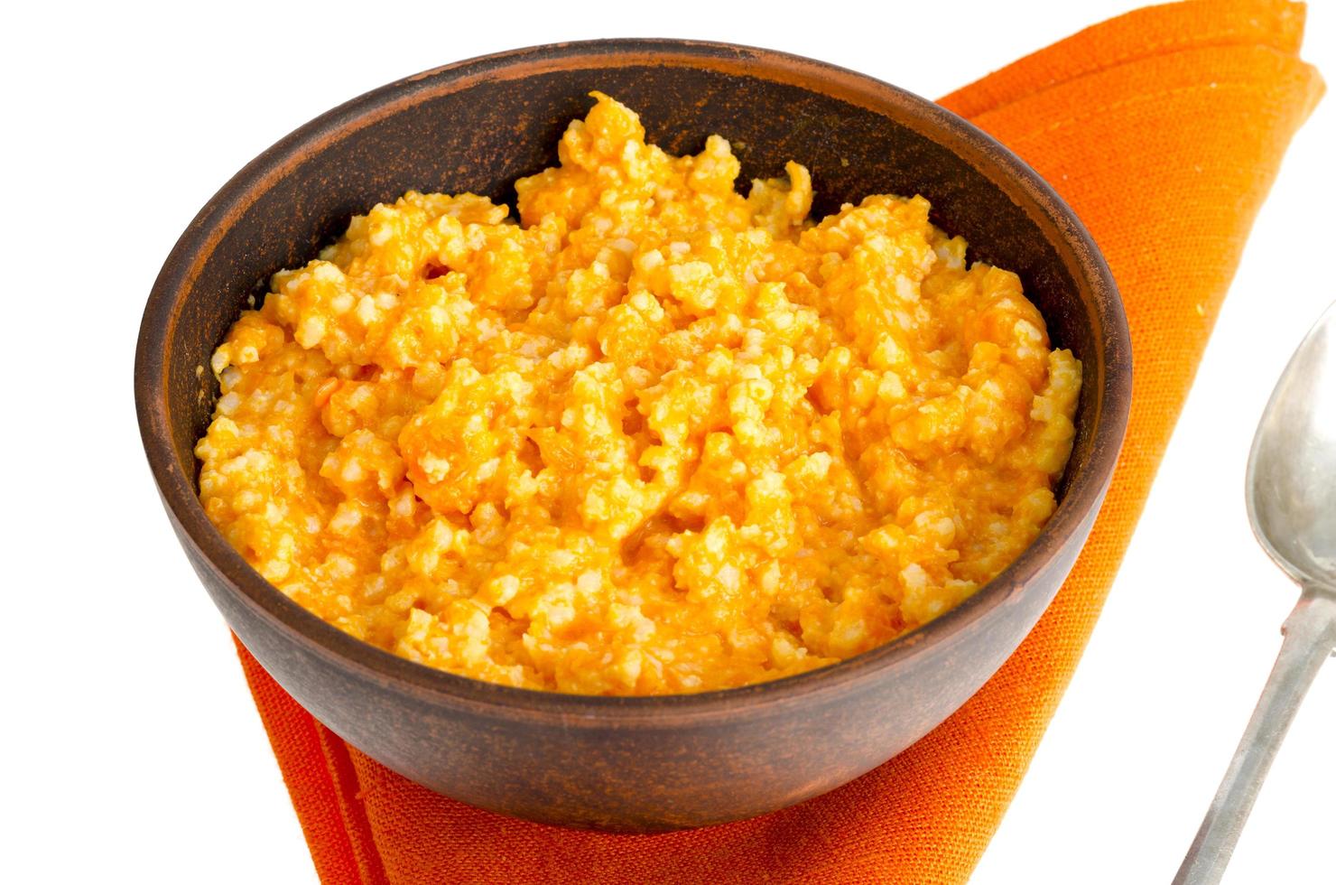 Dish of pumpkin and rice cereals, diet porridge. photo