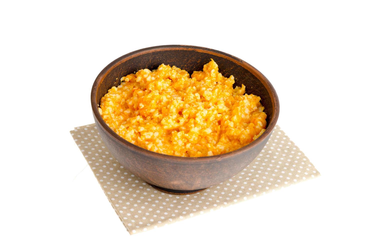Dish of pumpkin and rice cereals, diet porridge. photo