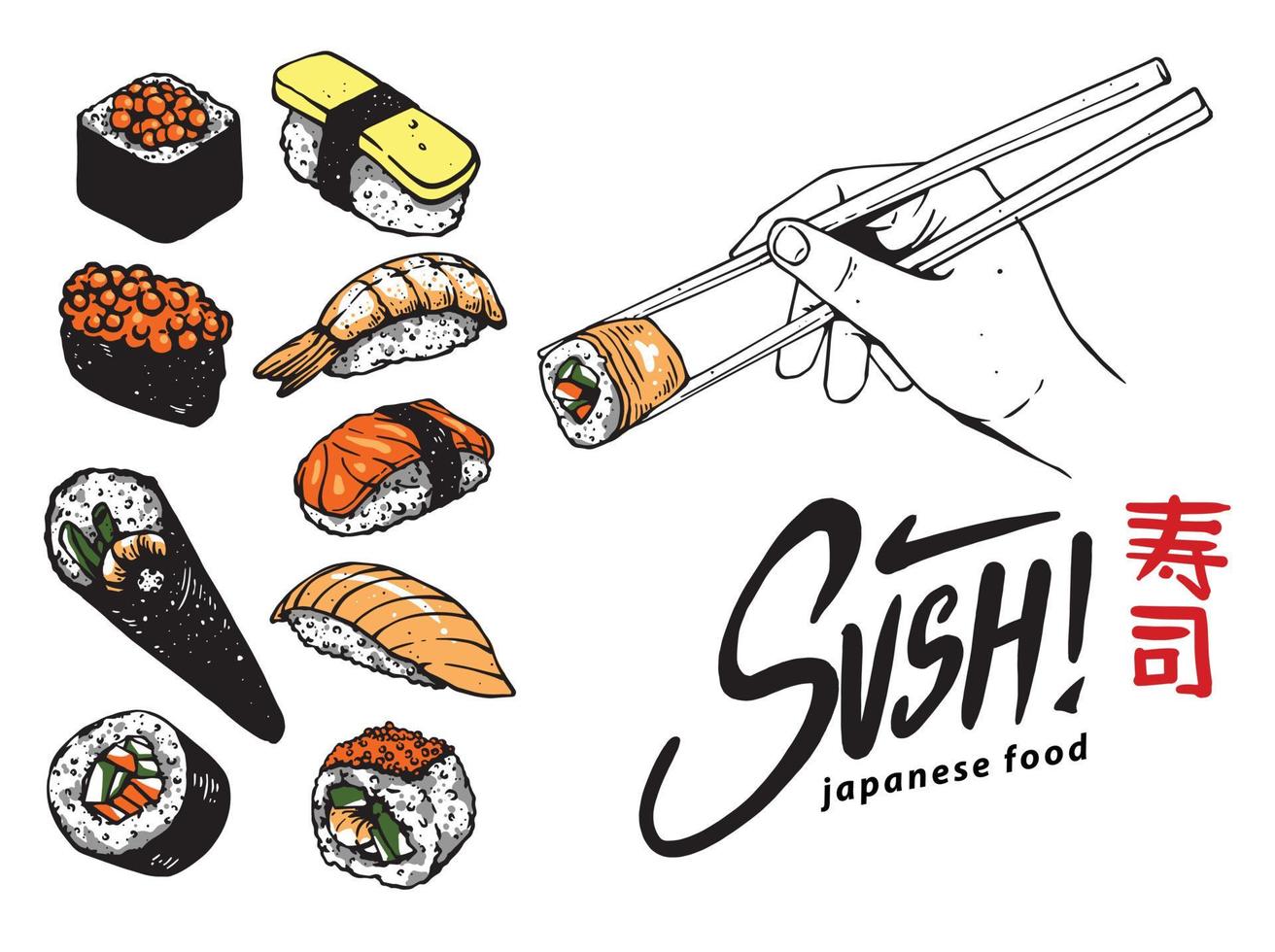 ilustración de conjunto de sushi vector