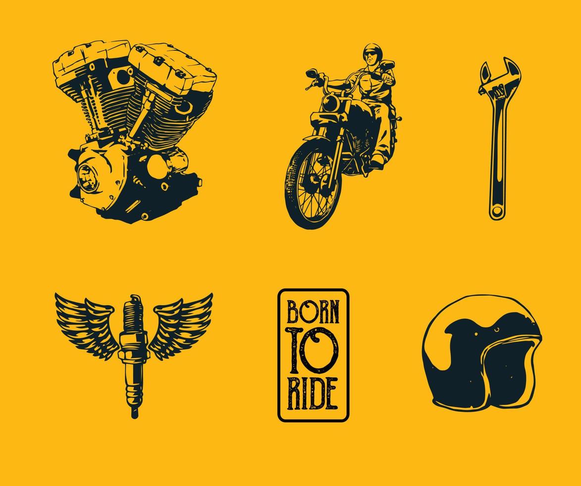 ilustración de piezas de motocicleta para el diseño de elementos vector