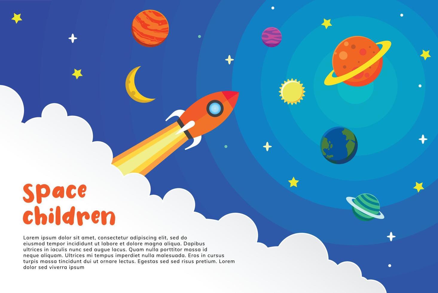 spaceships children's illustration style vector