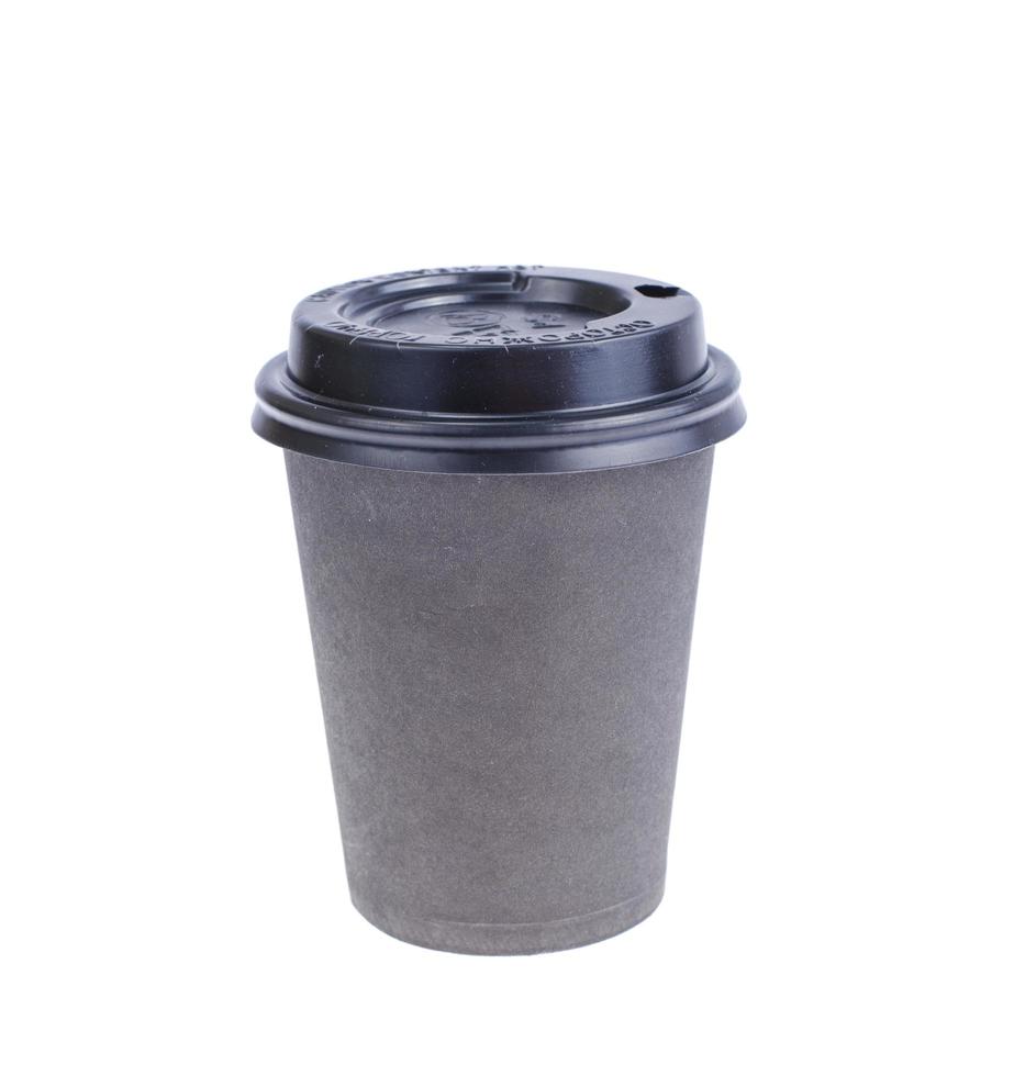 Disposable black paper cup for beverage. photo