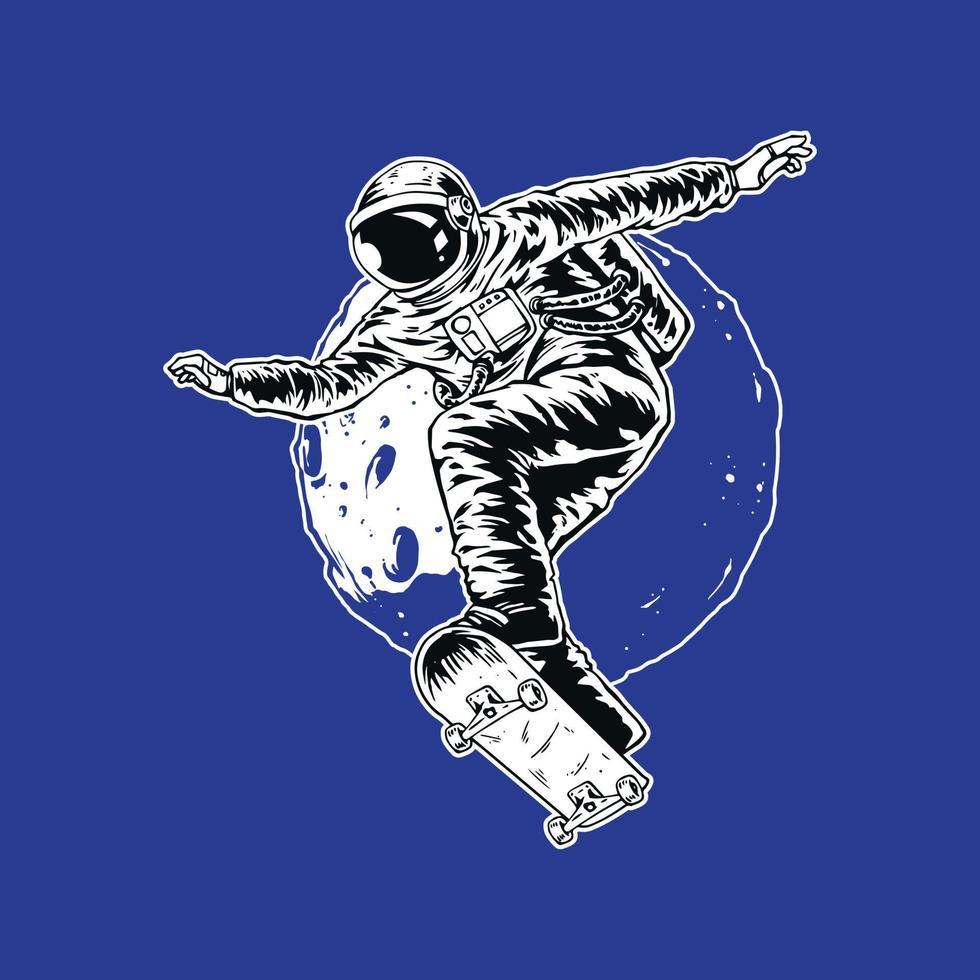 astronaut skateboarding illustration vector