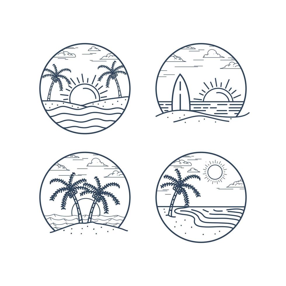 beach illustration with outline style vector