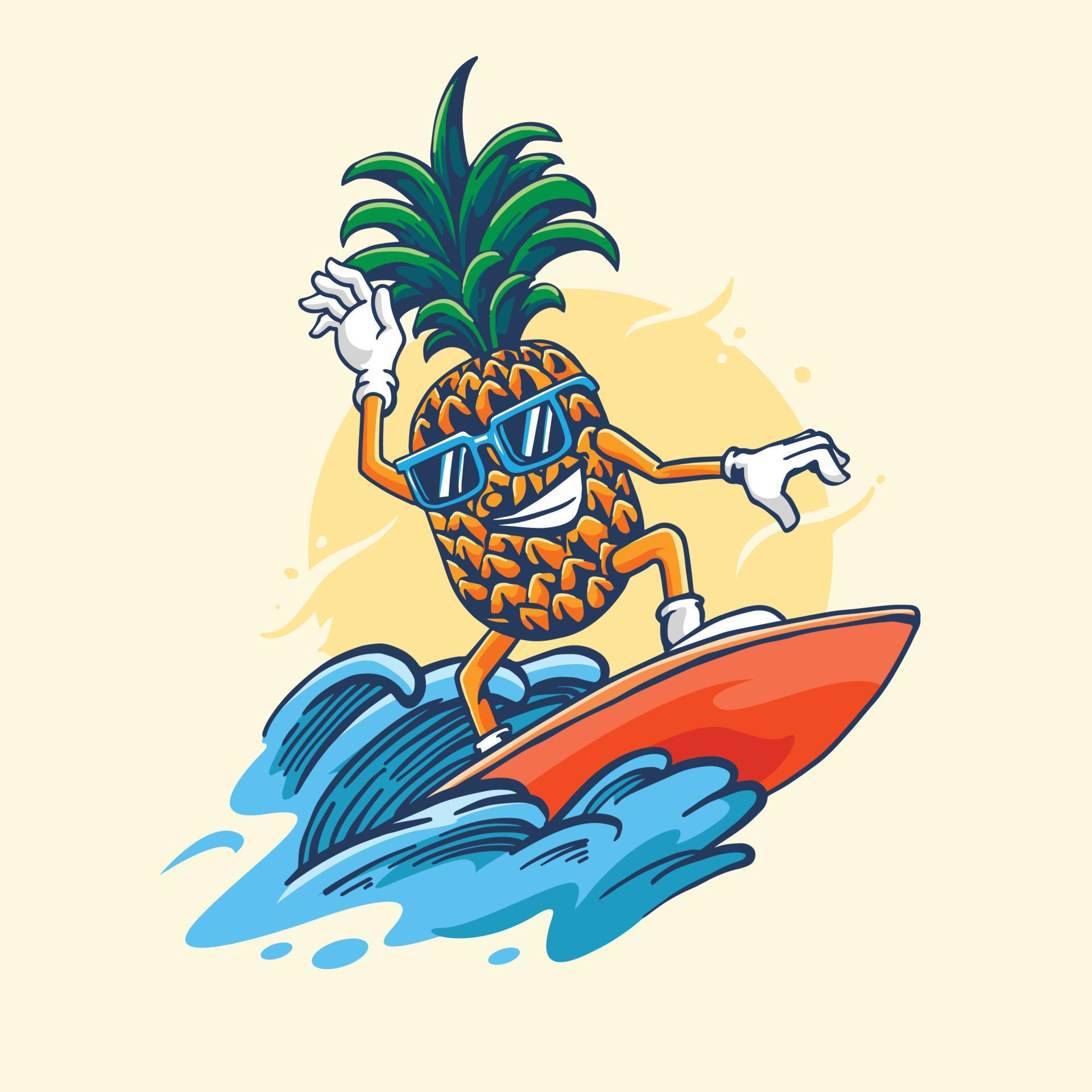 pineapple playing surf on summer holiday 5433019 Vector Art at Vecteezy