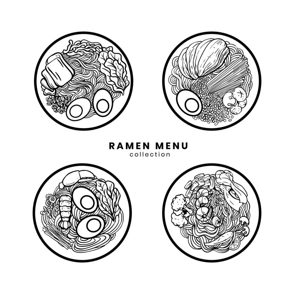 ramen noodle set illustration vector
