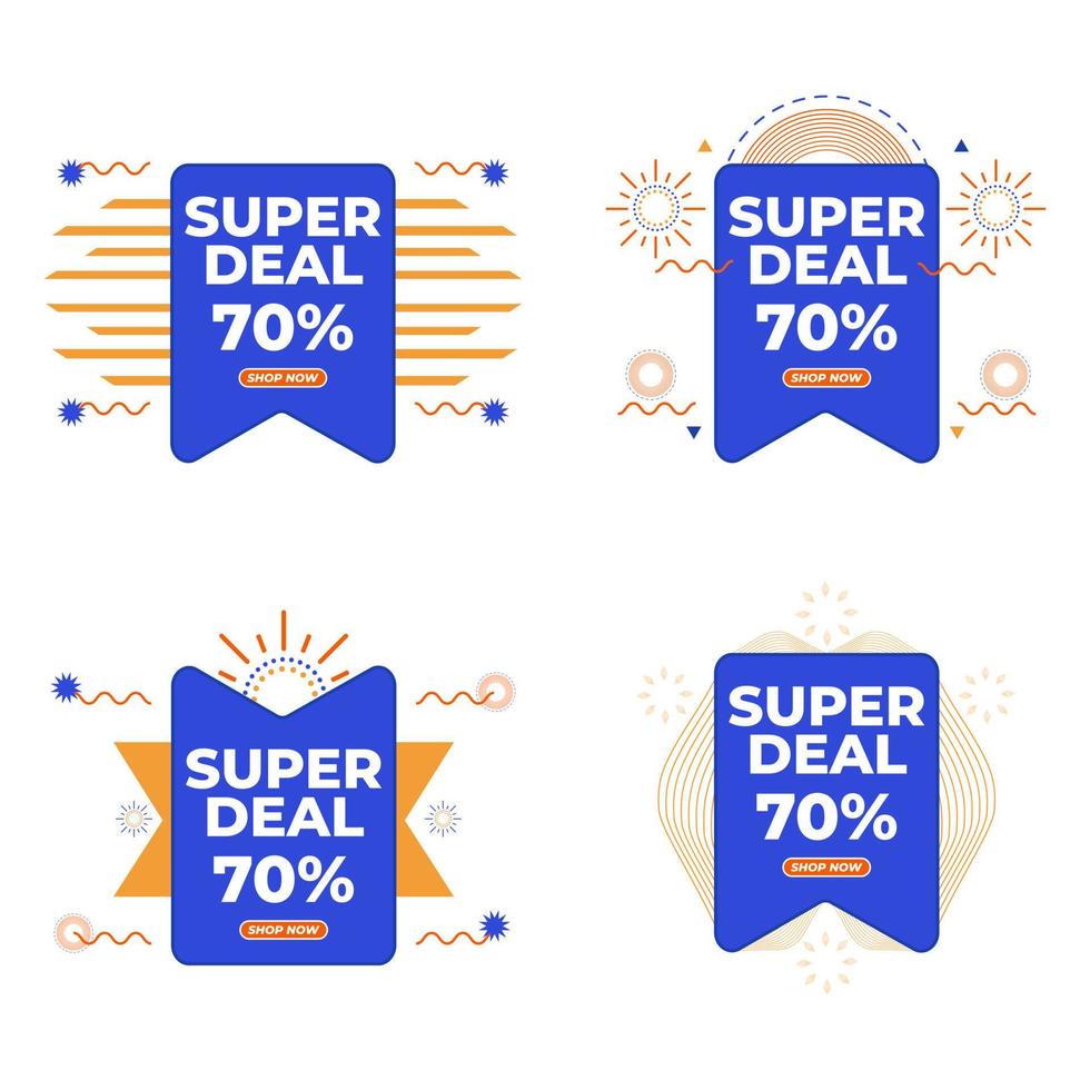 colección de insignias de descuento super oferta azul vector