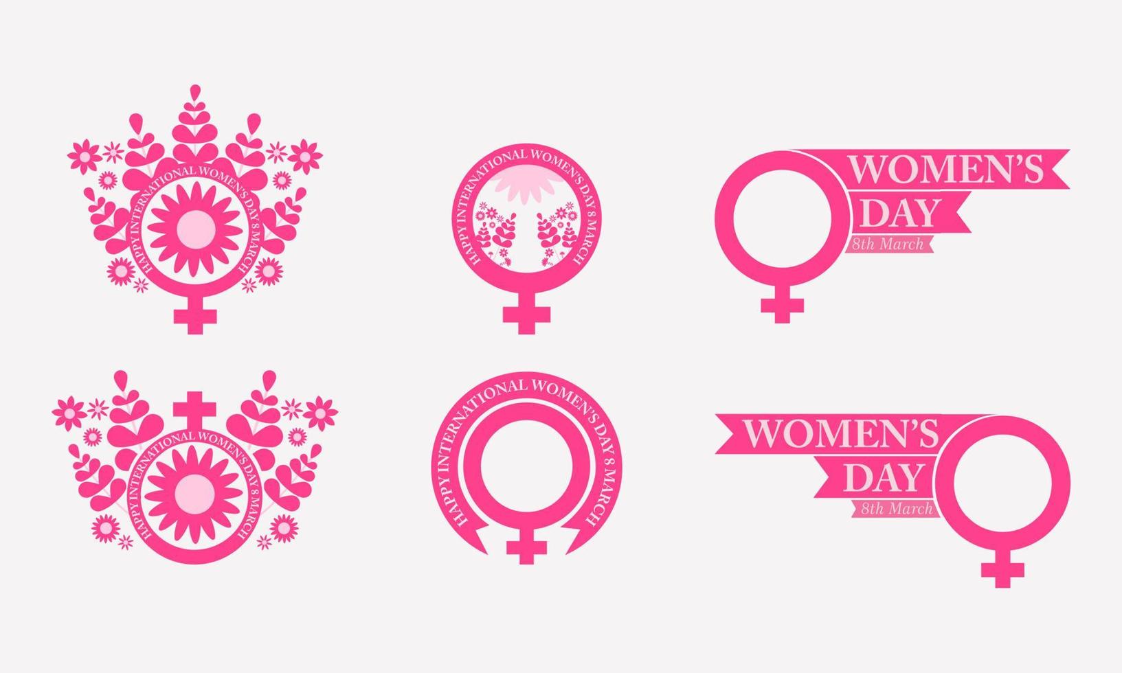 colección de insignias del día de la mujer rosa plana vector
