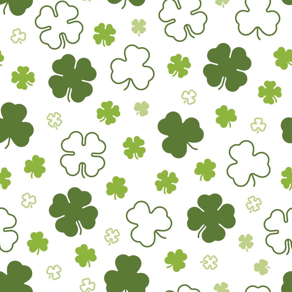 Green clover leaves seamless pattern on transparent background vector