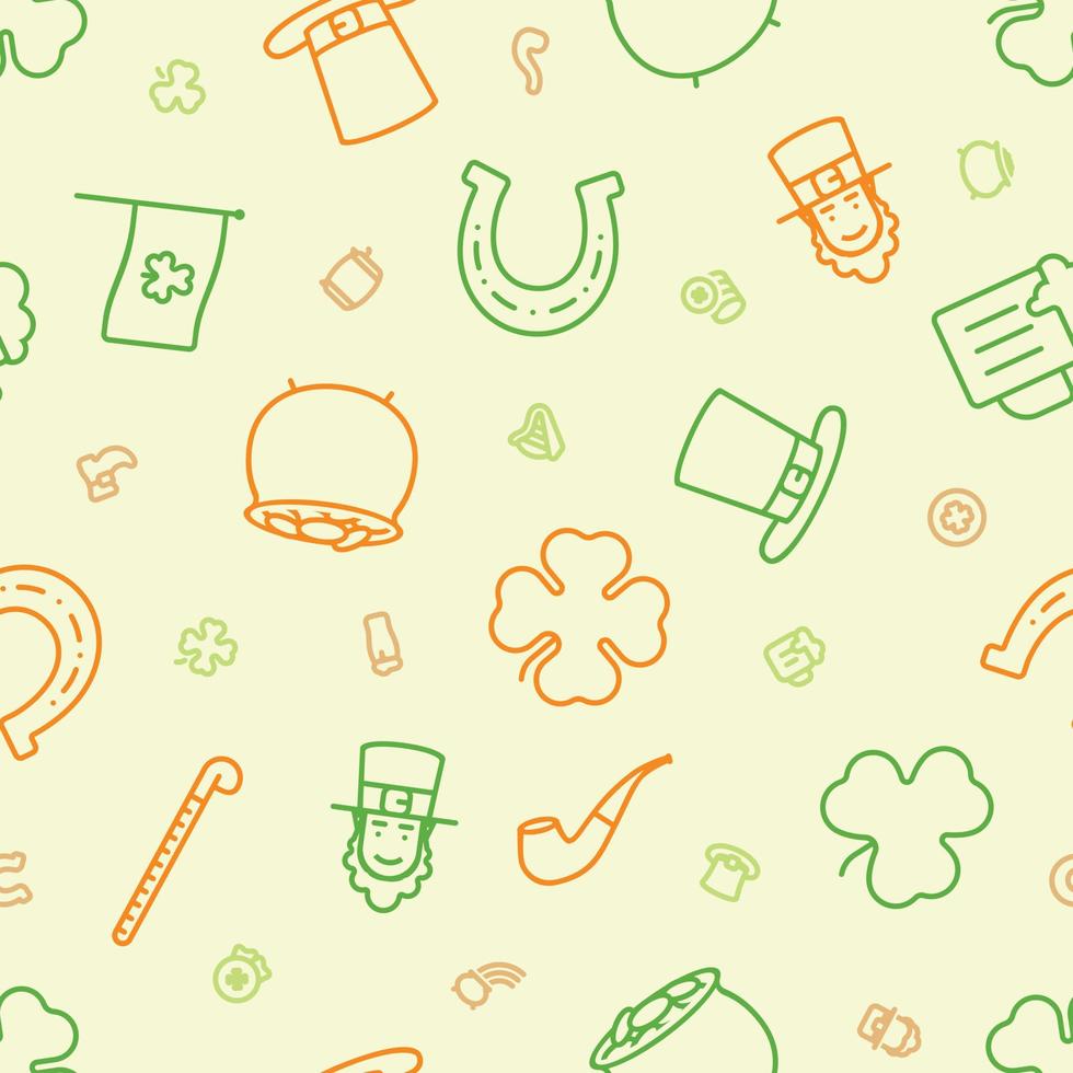 Seamless pattern of St. Patrick's day outline icons with smaller icons in between vector