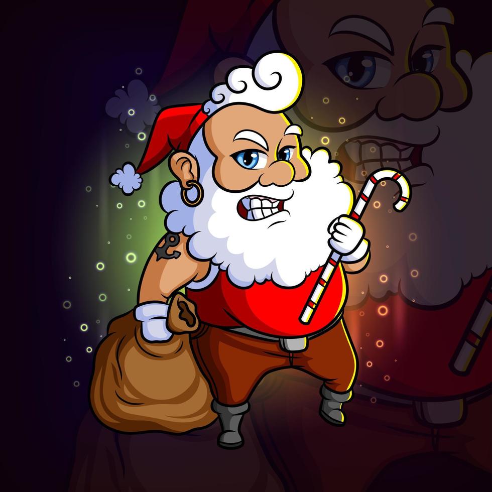 el ladrón santa robando el diseño de la mascota del esport de dinero vector