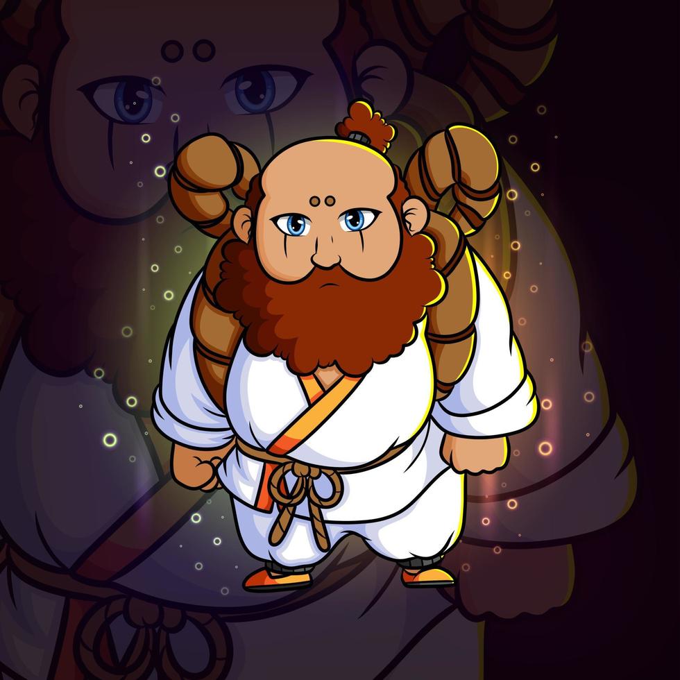 The monk with a beard is looking at camera esport mascot design vector