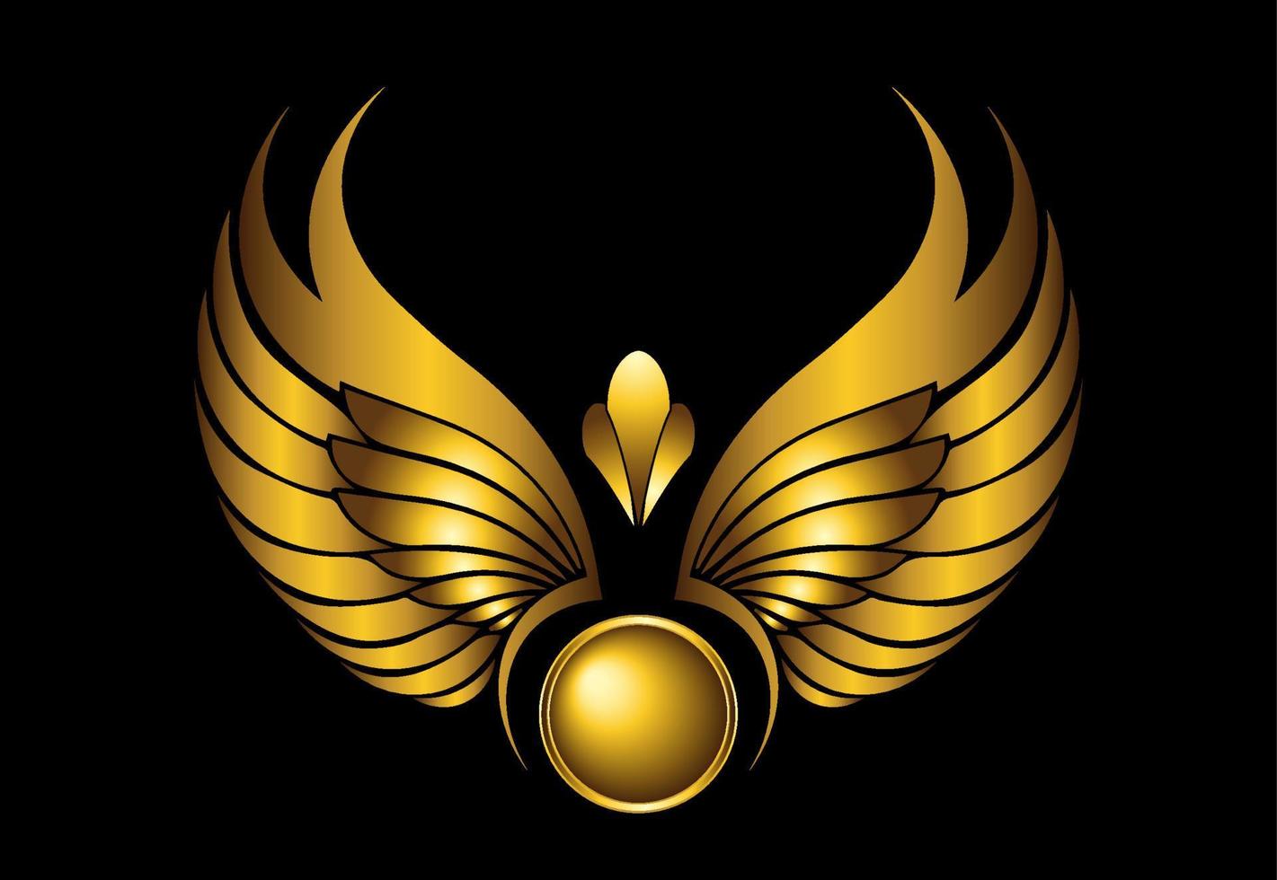 Golden wings logo on black background vector