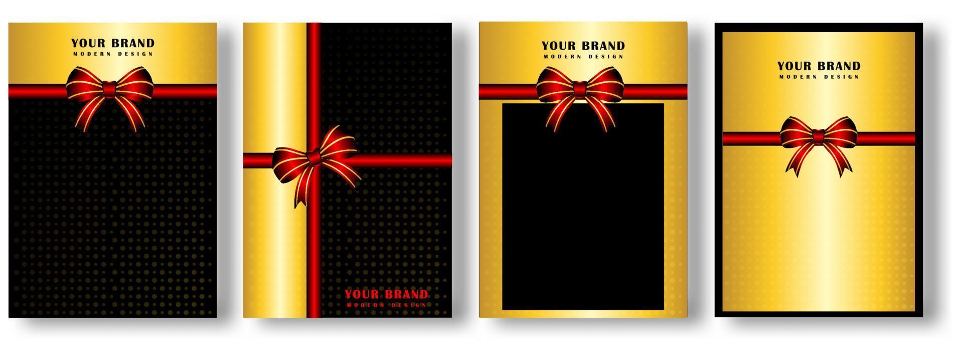 Golden card template with red ribbon and black background vector