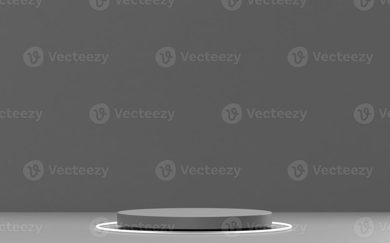 grey podium background 3d rendering single stage with small neon around for product display and advertising photo