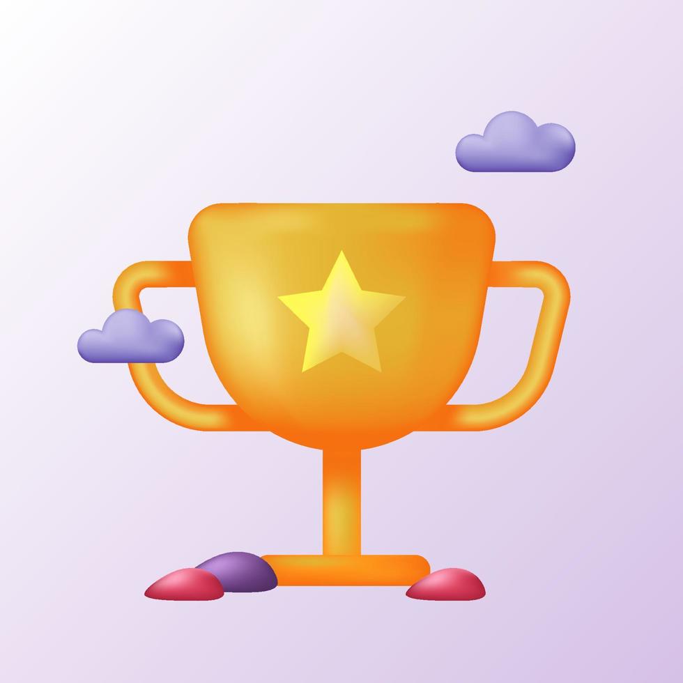 ganador copa trofeo de oro lindo icono 3d. premio de éxito lograr objetivo y recompensa vector
