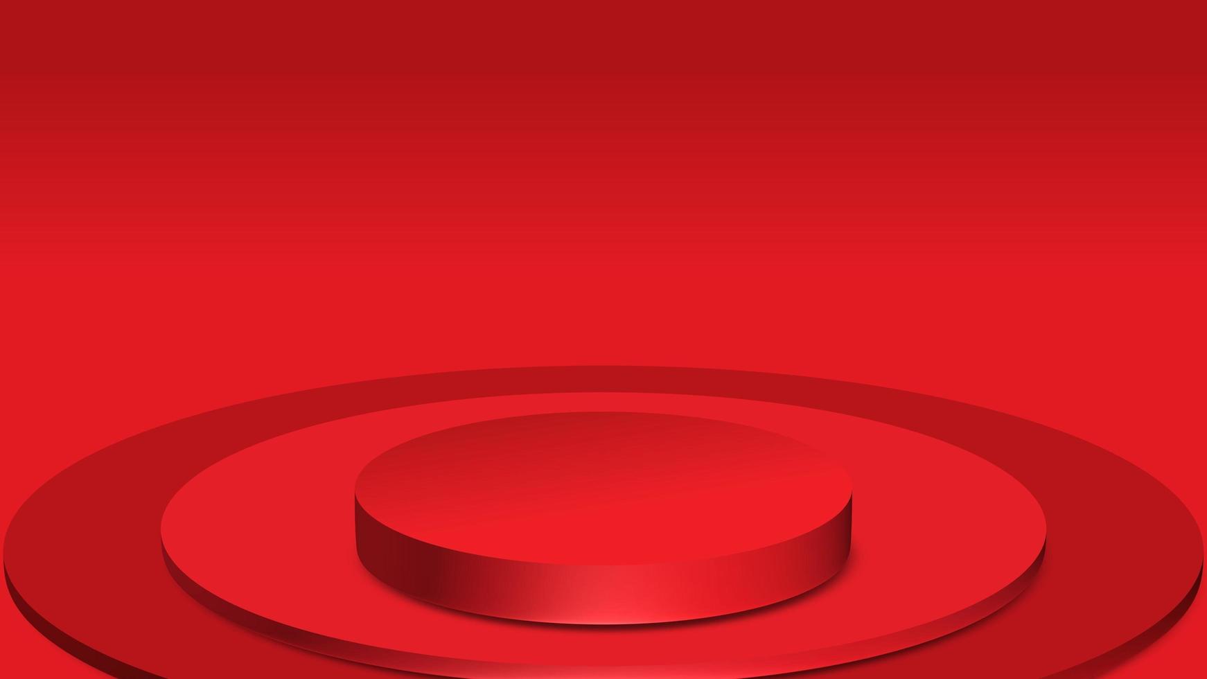 3D render, red podium on red background. 3D stage round podium. product display stand photo