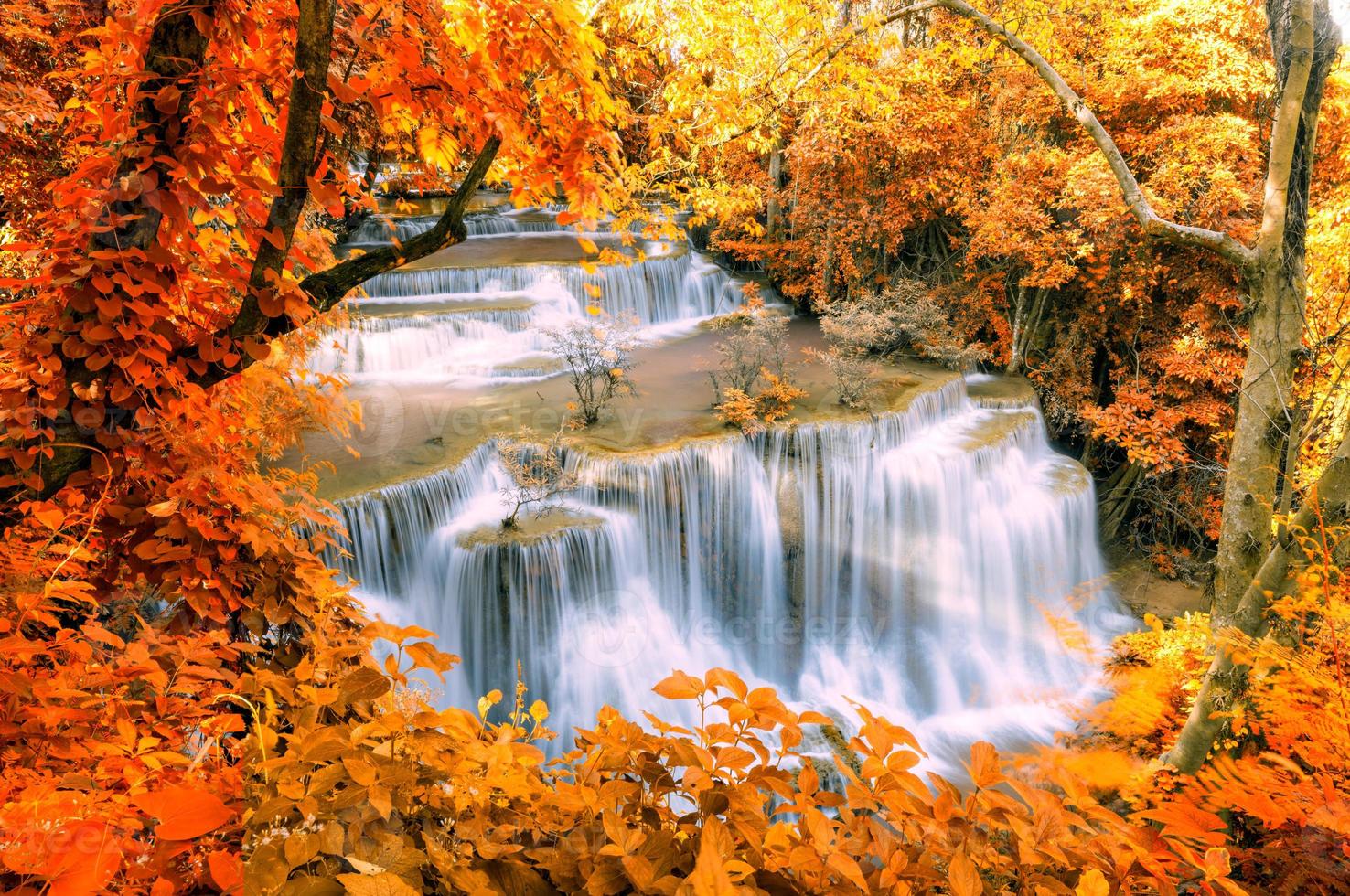 Beautiful waterfall in the national park forest at Huai Mae Khamin Waterfall, Kanchanaburi Thailand photo