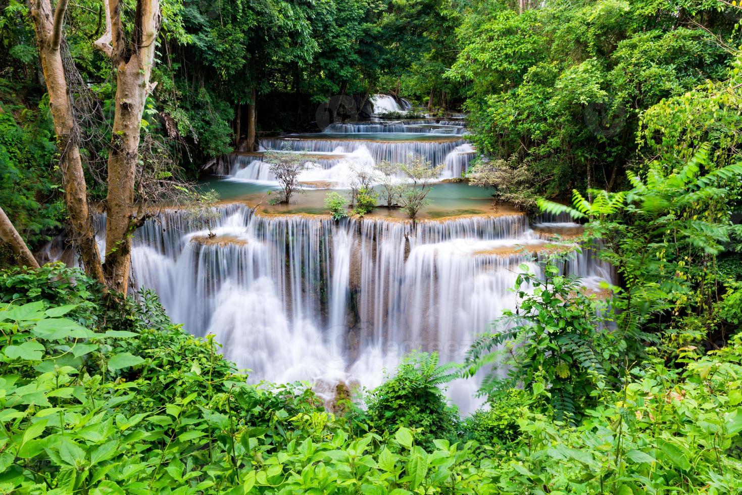 Beautiful waterfall in the national park forest at Huai Mae Khamin Waterfall, Kanchanaburi Thailand photo