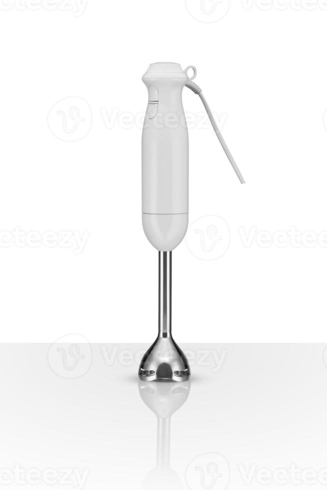 blender with nozzle on white background with reflection. kitchen appliances photo