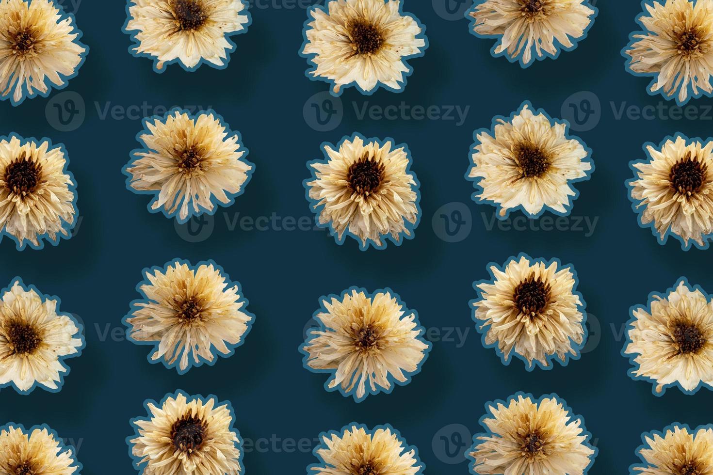 Pattern made of dried flowers on dark background. photo
