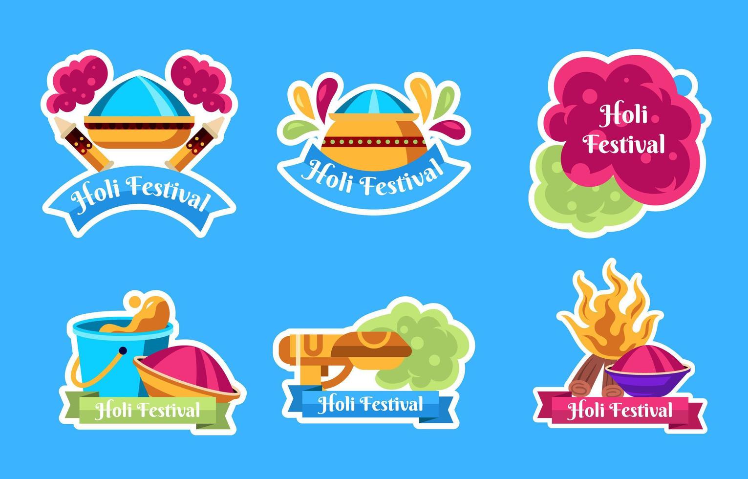 Set of Holi Festival Stickers vector