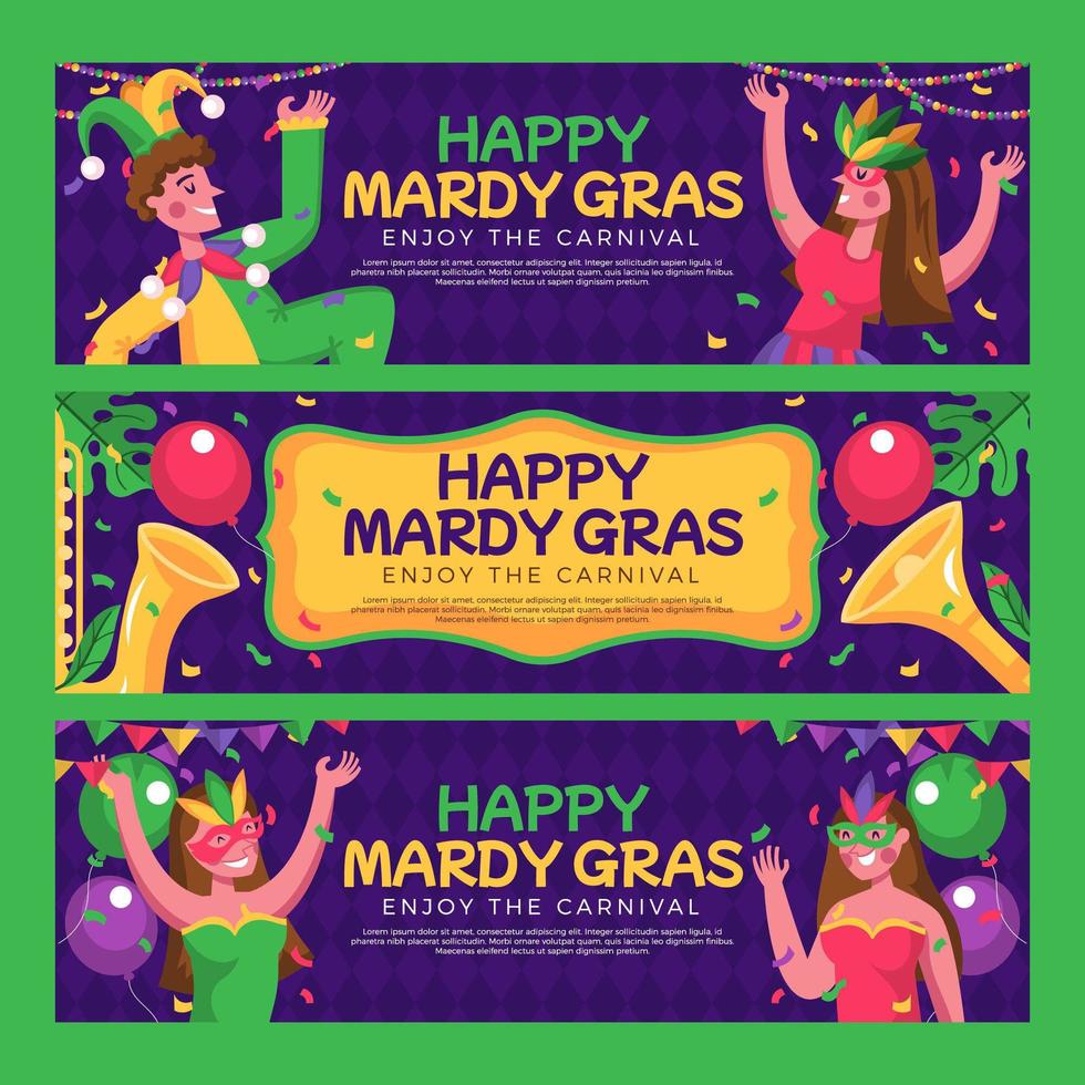 Set of Mardi Gras Carnival Banners vector