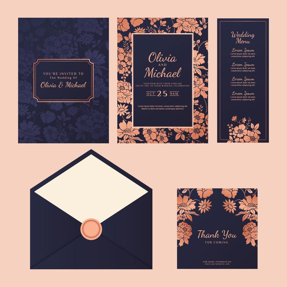 Wedding Invitation Set Template vector