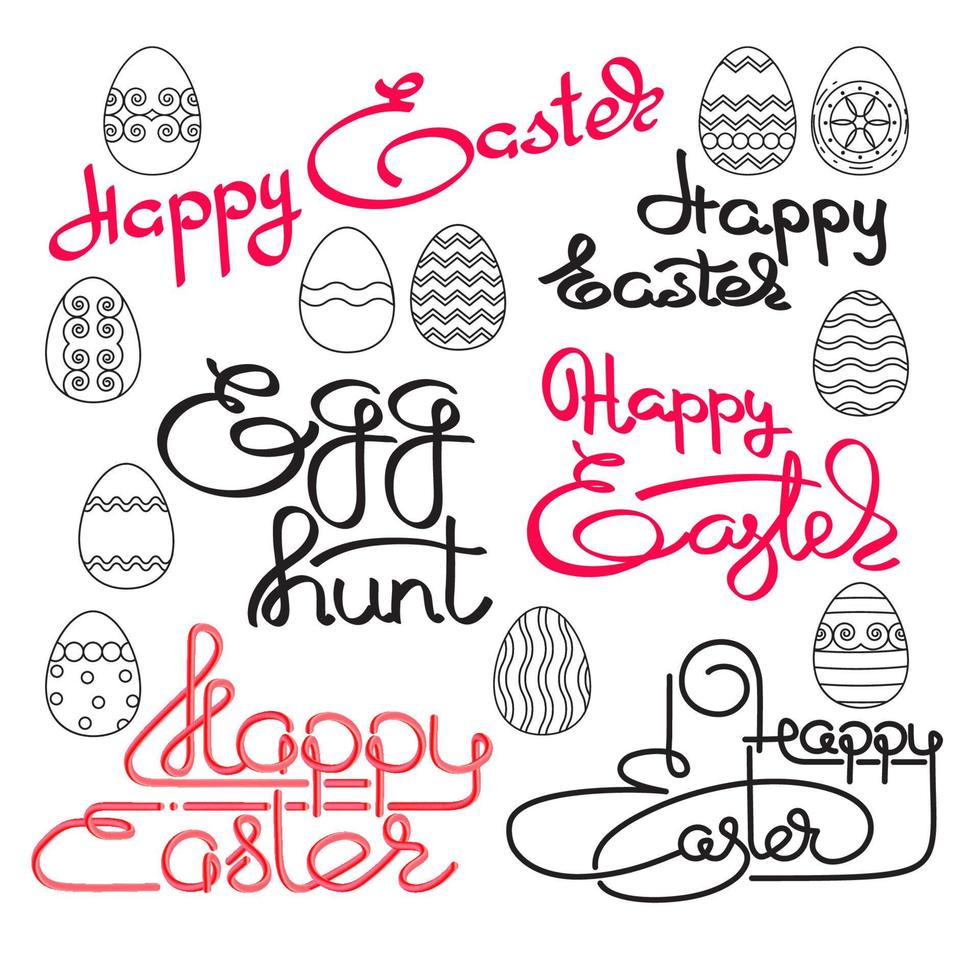 Happy Easter. Handwritten Lettering with Eggs. vector
