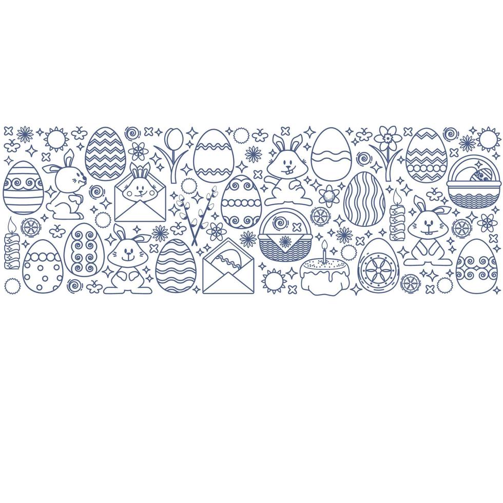 Easter Elements Arranged in Circle. Bunny, Gift, Egg, Candle, Flower. vector