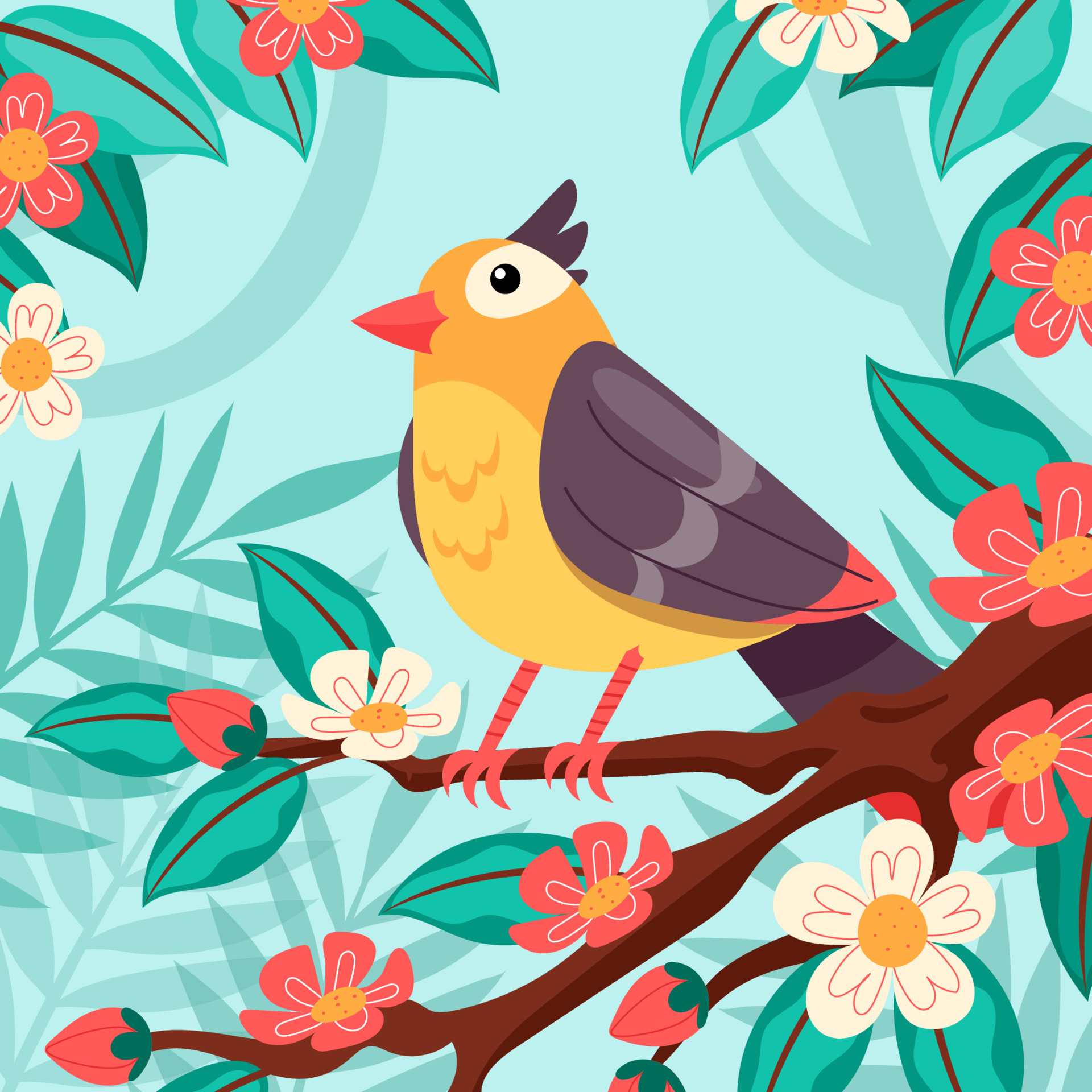 Bird Perch on Branch 5434965 Vector Art at Vecteezy