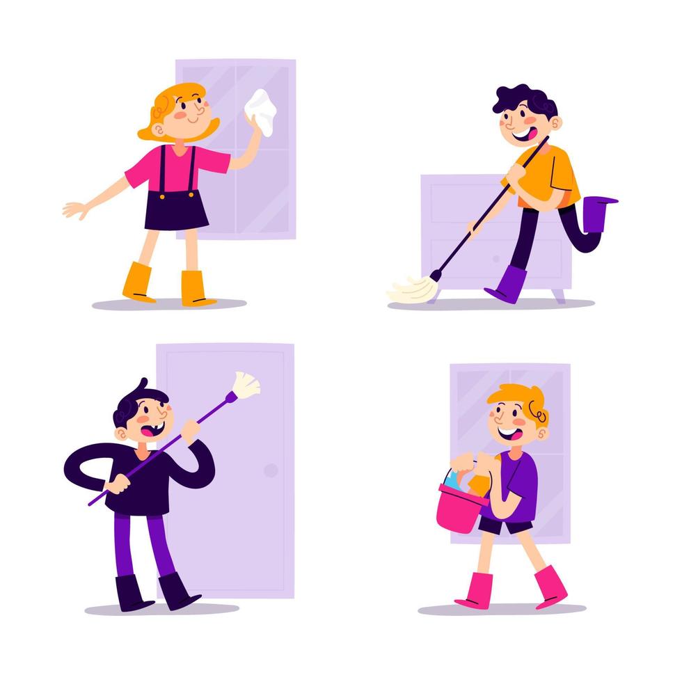 Spring Cleaning Character Set vector