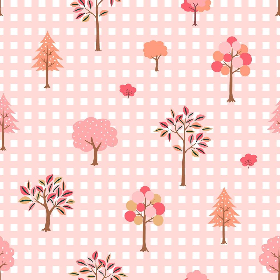 Colorful spring forest seamless pattern on pink background,can be use for wallpaper,fabric,textile,kid product and all print vector