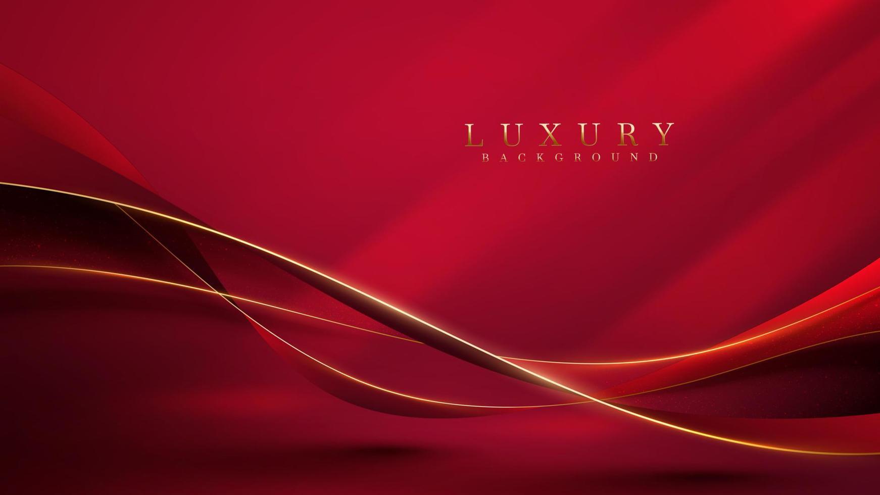 Golden curve line on red luxury background with glitter light effects decoration. vector