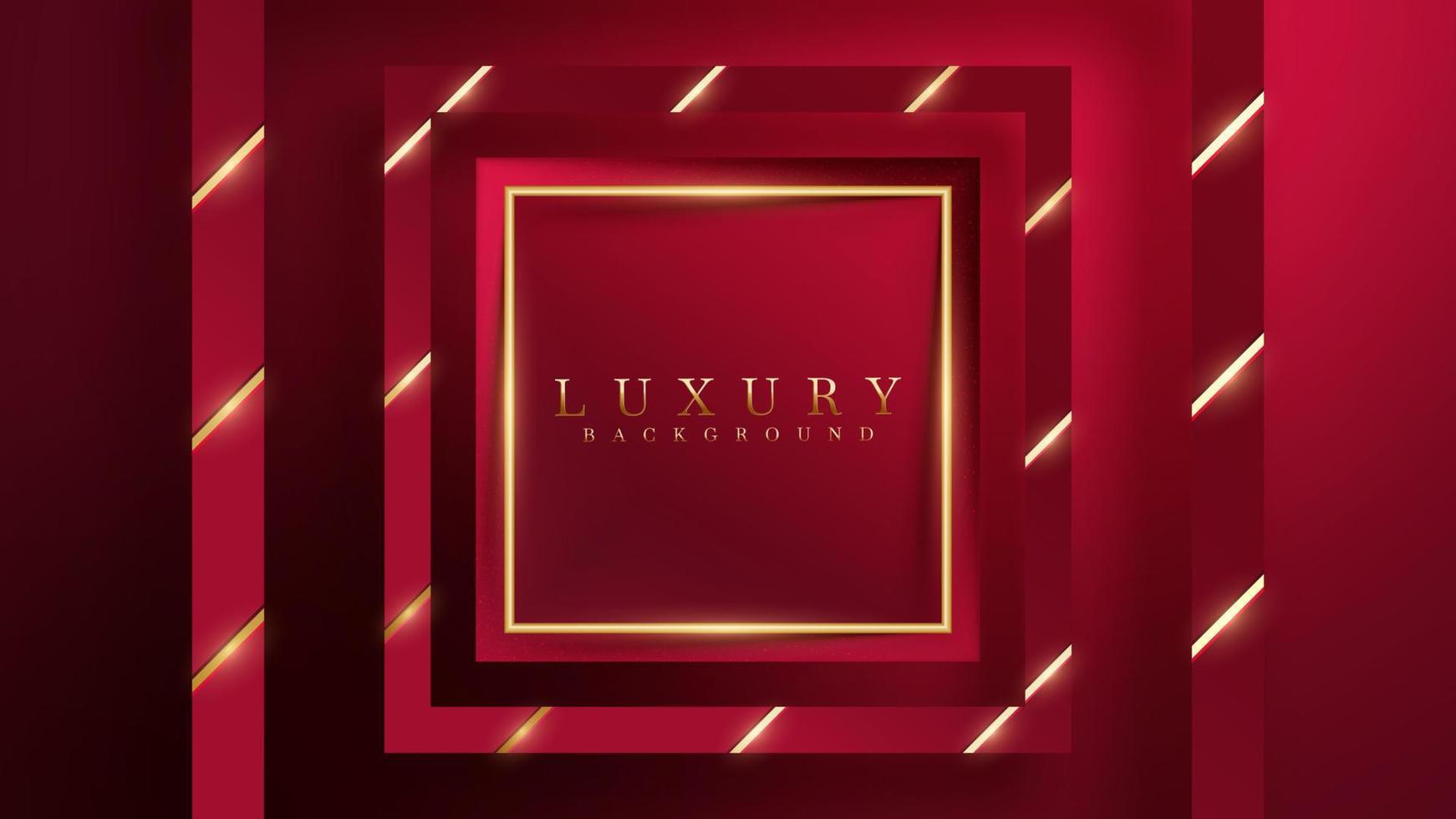 Golden square frame on red luxury background with glitter light effect decoration. vector