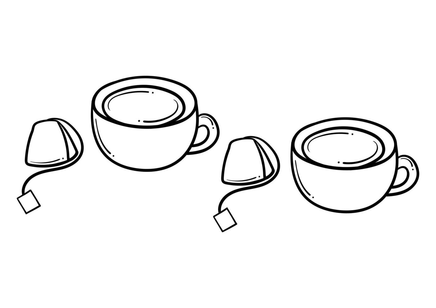 taza de té y bolsita de té dibujadas a mano vector