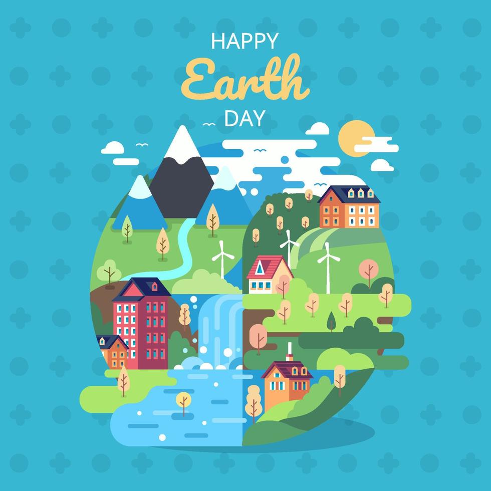 Green Neighborhhood With Trees In The Mountains Concept vector
