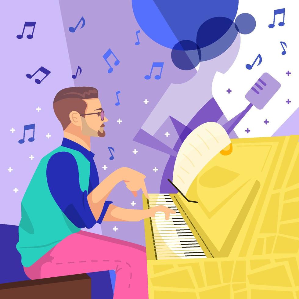 Piano Player Plays Jazz With Singer Woman Concept vector