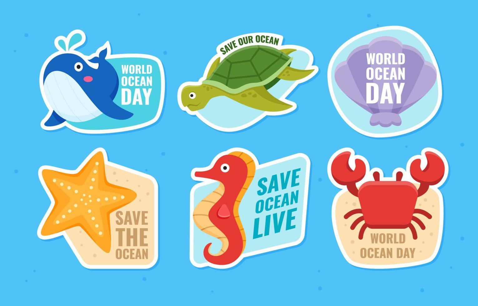 Ocean Day Sticker Set vector