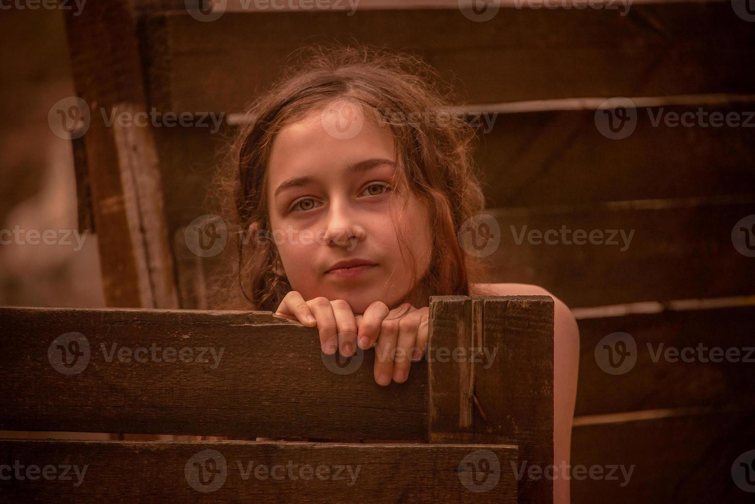 Teen girl portrait. Girl 10 or 11 years old on a summer day. photo