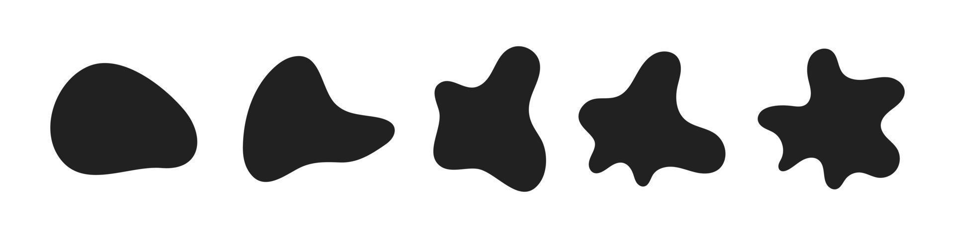 Abstract liquid organic black irregular blotch shapes flat style design fluid vector illustration set.